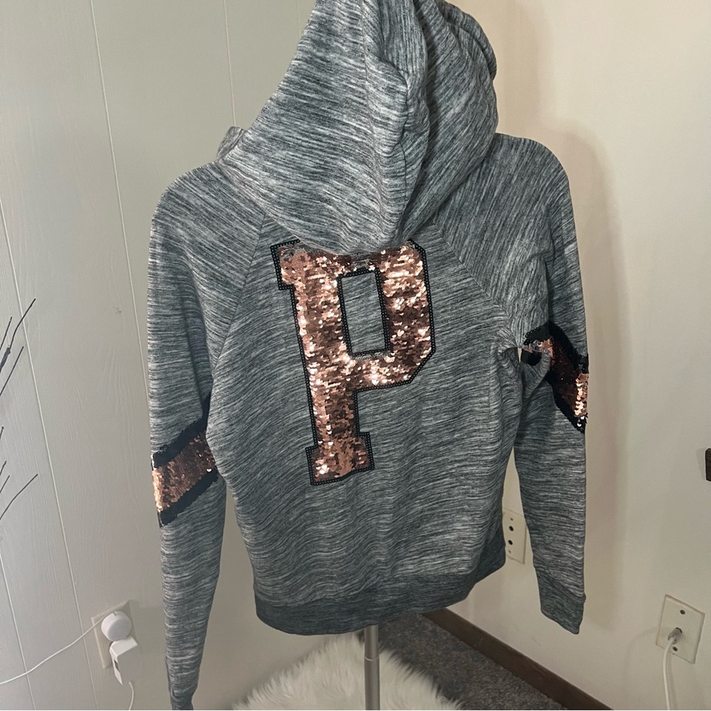 Pink Victoria Secret women S copper sequin zip sweatshirt hoodie jacket